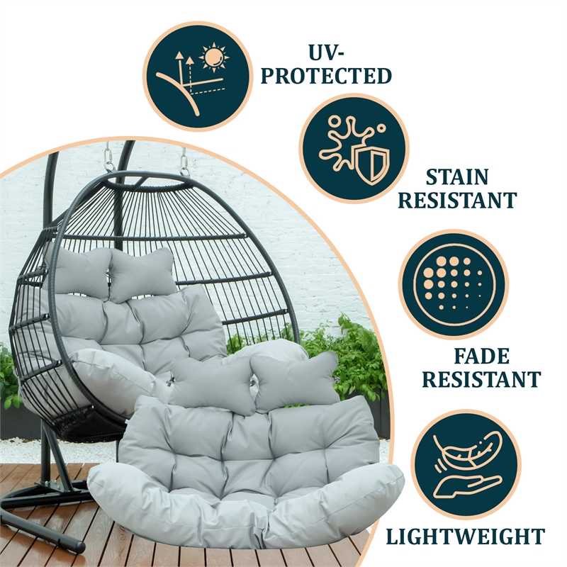 LeisureMod 2 Person Modern Upholstered Hanging Egg Swing Cushion in Light Grey