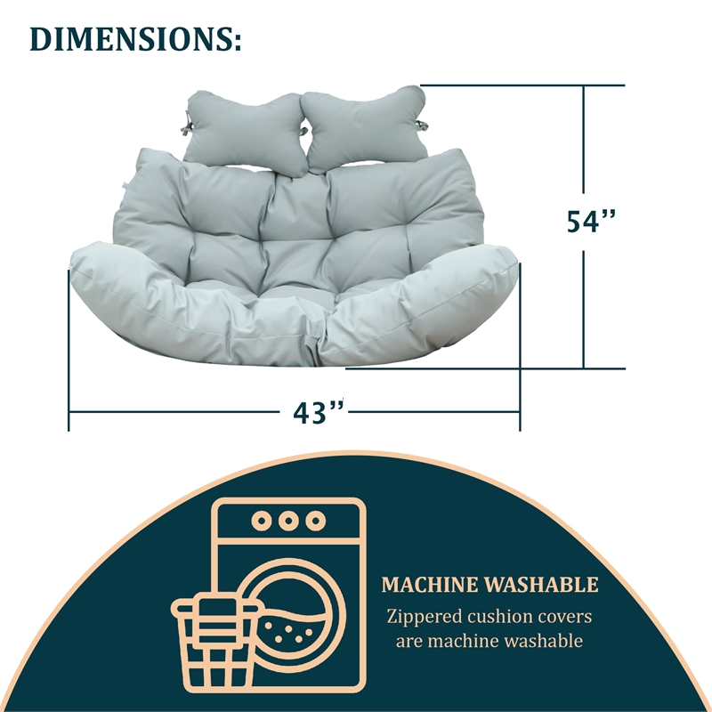 LeisureMod 2 Person Modern Upholstered Hanging Egg Swing Cushion in Light Grey