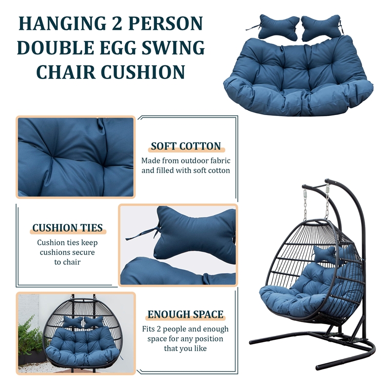 LeisureMod 2 Person Modern Upholstered Hanging Egg Swing Cushion in Navy Blue