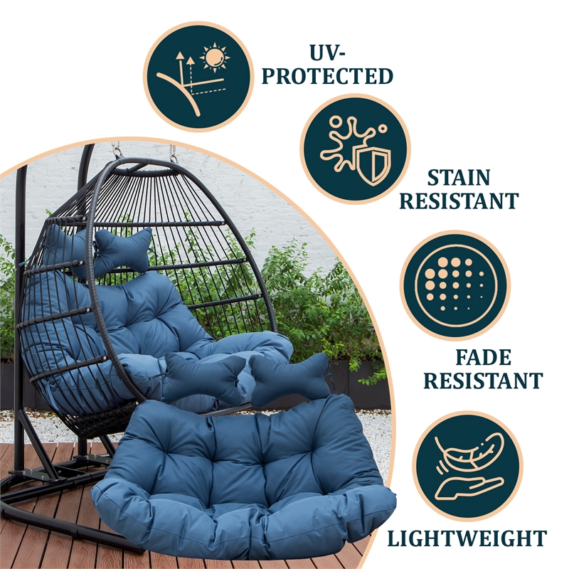 LeisureMod 2 Person Modern Upholstered Hanging Egg Swing Cushion in Navy Blue