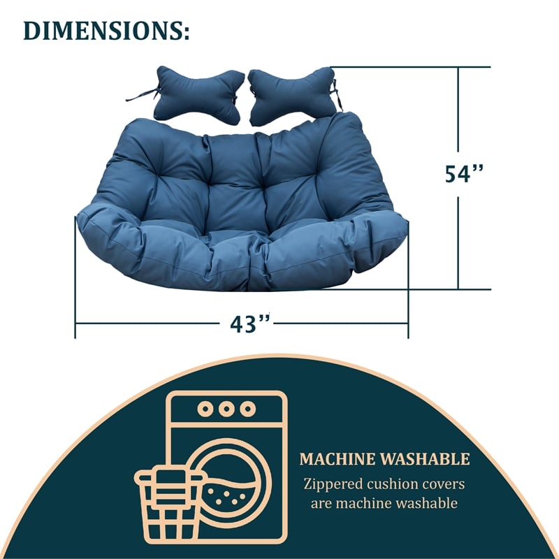 LeisureMod 2 Person Modern Upholstered Hanging Egg Swing Cushion in Navy Blue