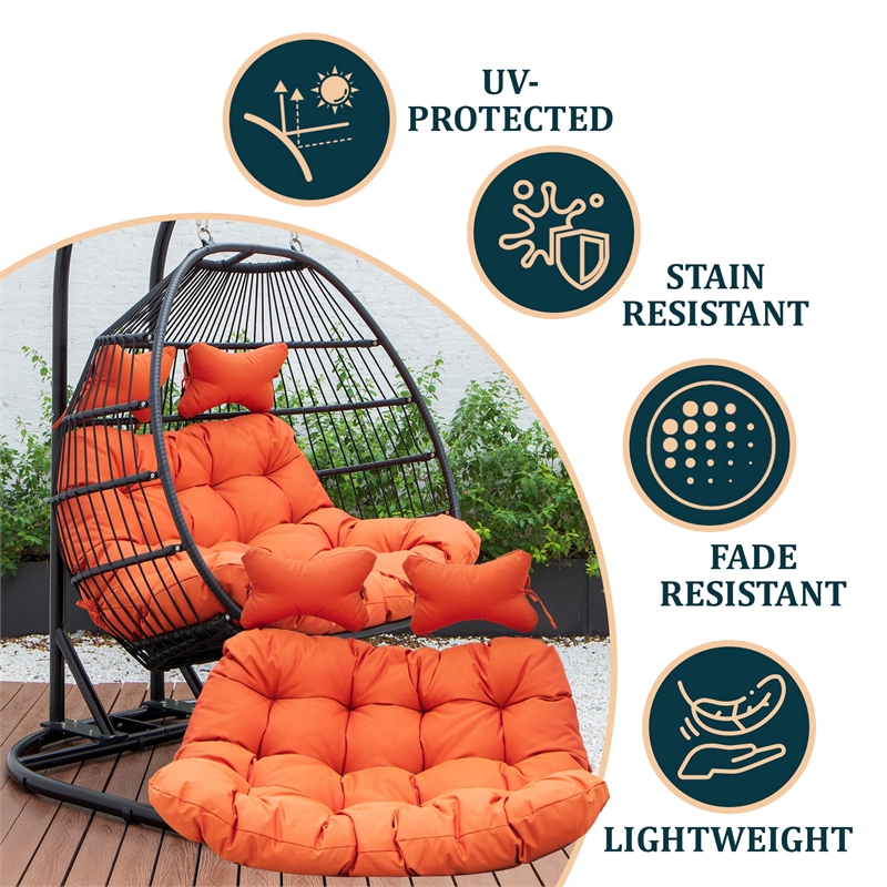 LeisureMod 2 Person Modern Upholstered Hanging Egg Swing Cushion in Orange