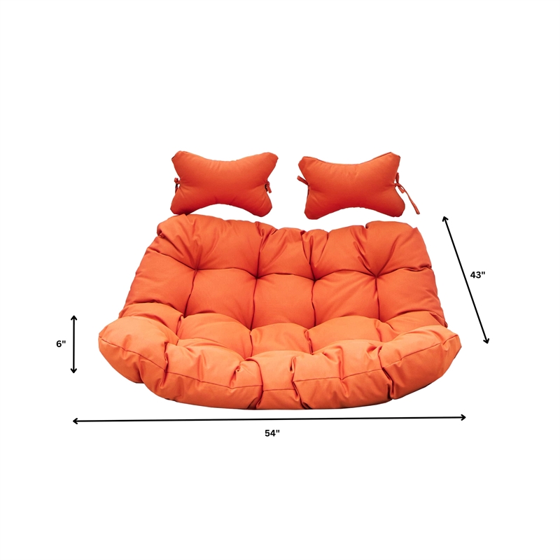 LeisureMod 2 Person Modern Upholstered Hanging Egg Swing Cushion in Orange