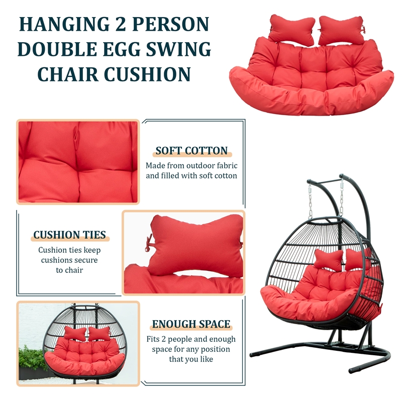 LeisureMod 2 Person Modern Upholstered Hanging Egg Swing Cushion in Red