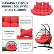 LeisureMod 2 Person Modern Upholstered Hanging Egg Swing Cushion in Red