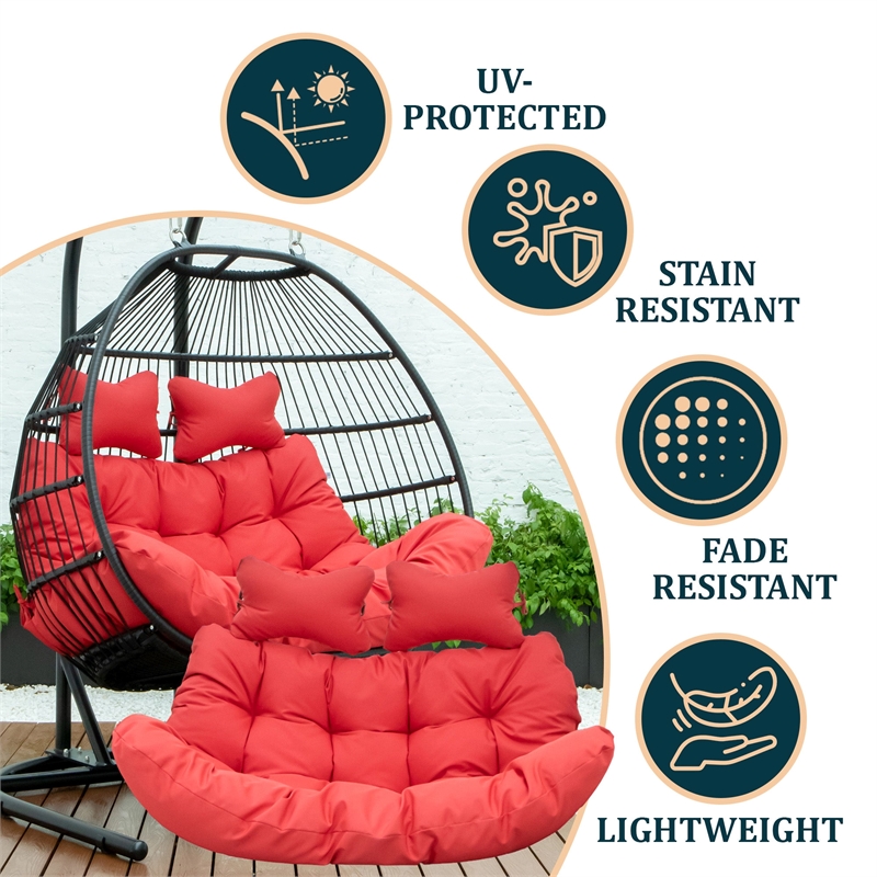 LeisureMod 2 Person Modern Upholstered Hanging Egg Swing Cushion in Red