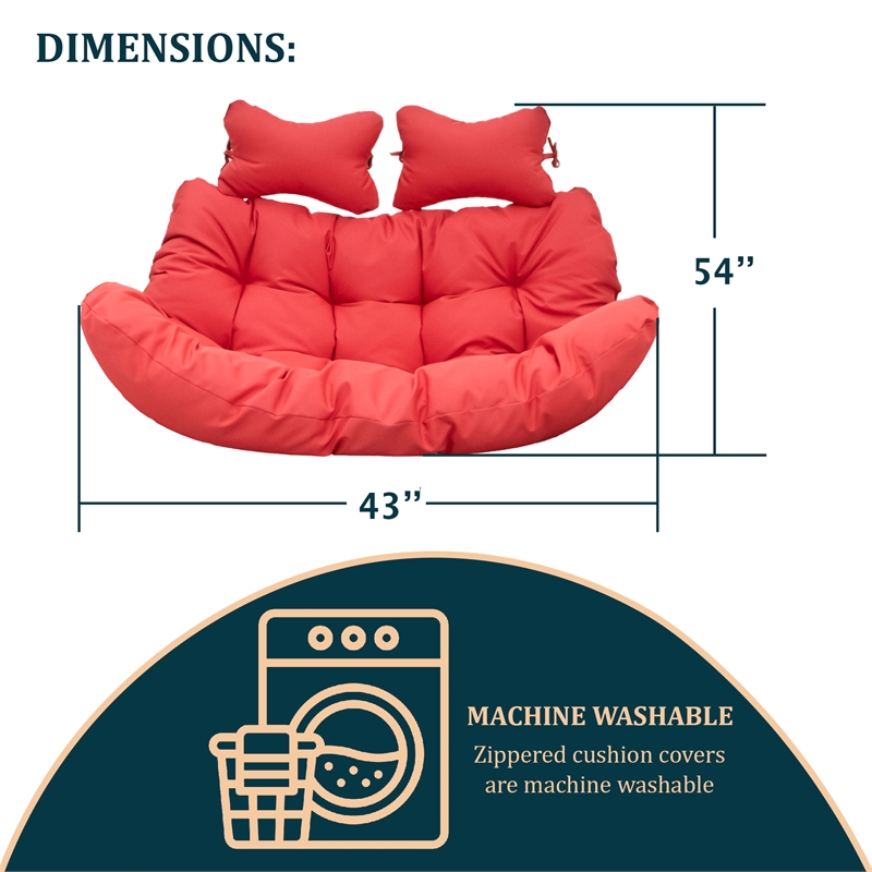 LeisureMod 2 Person Modern Upholstered Hanging Egg Swing Cushion in Red