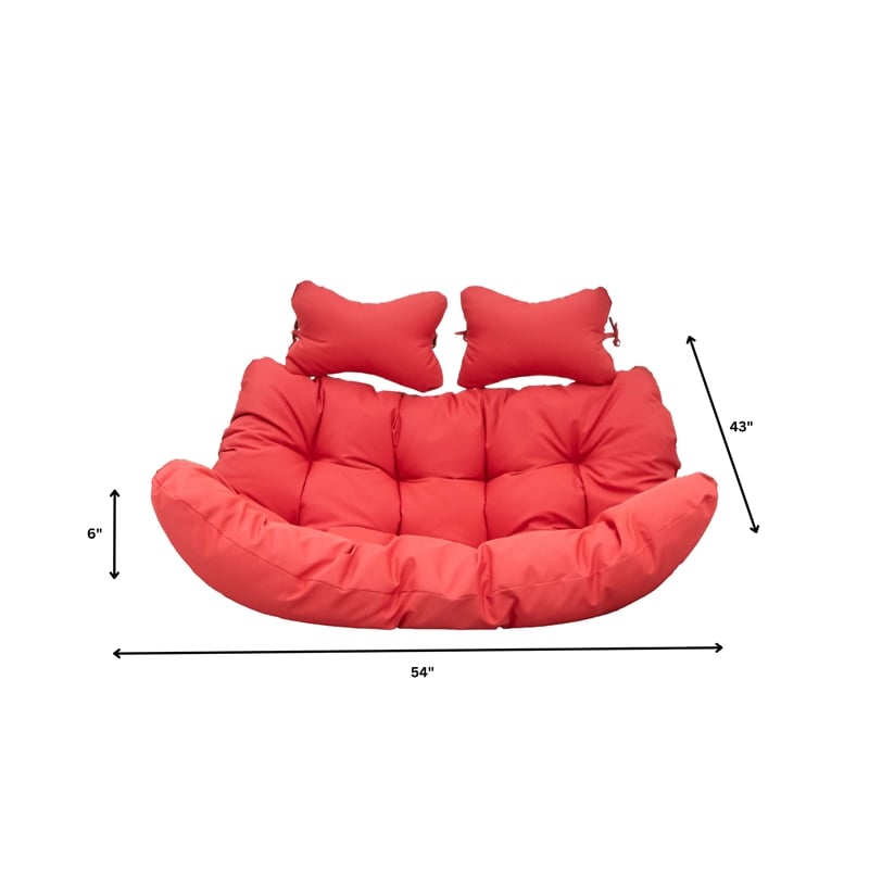 LeisureMod 2 Person Modern Upholstered Hanging Egg Swing Cushion in Red