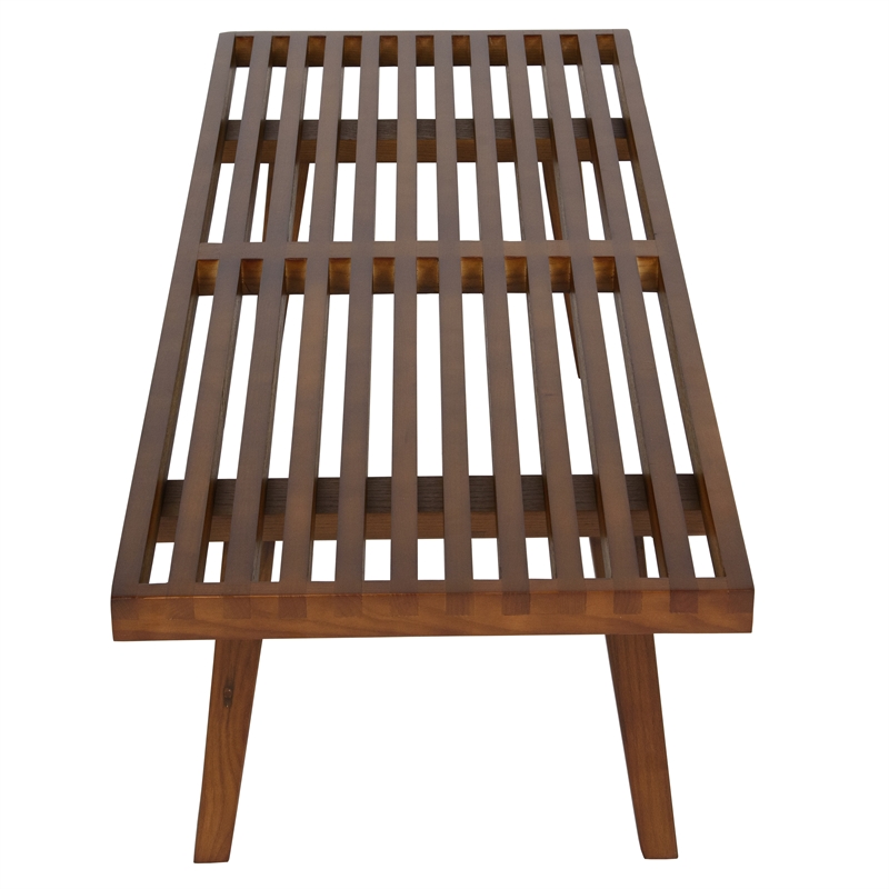 LeisureMod Mid-Century Inwood Platform Bench in Light Walnut - 4 Feet