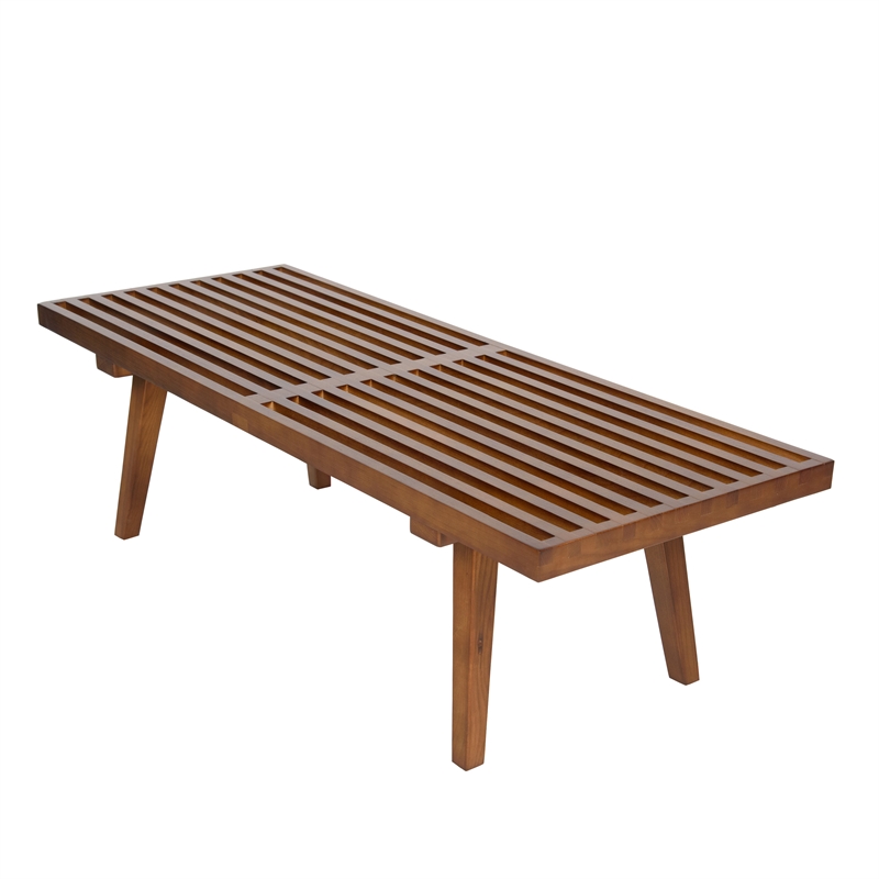 LeisureMod Mid-Century Inwood Platform Bench in Light Walnut - 4 Feet