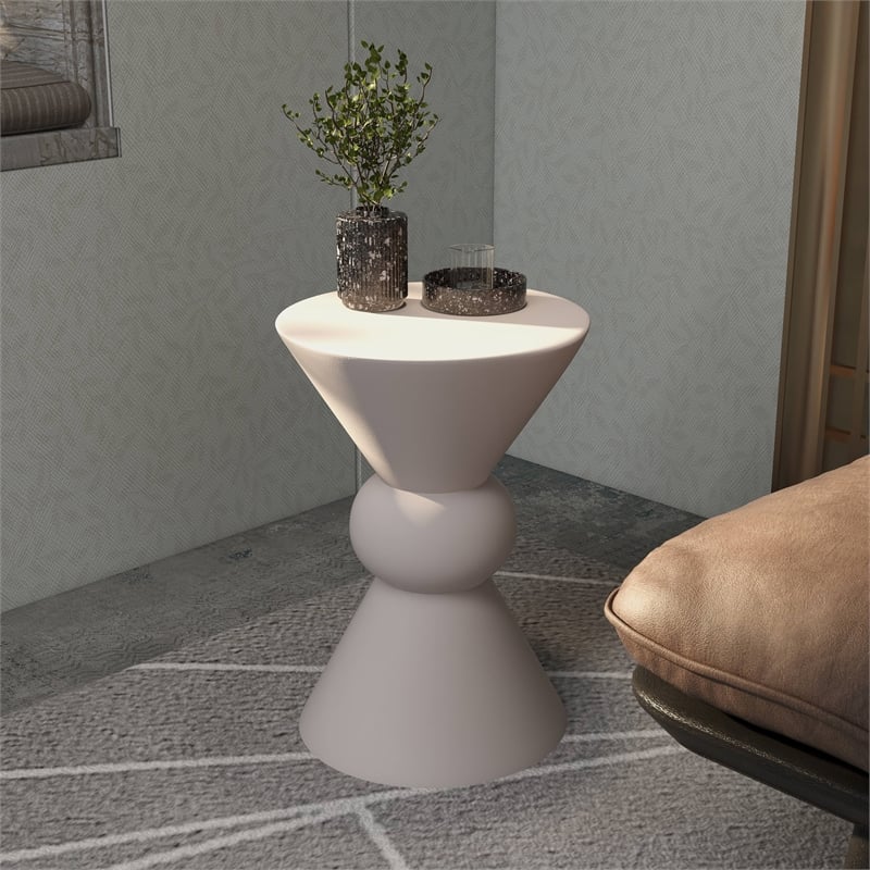 LeisureMod Fiberstone Side Table Round Accent End Table Echo Series in Cream