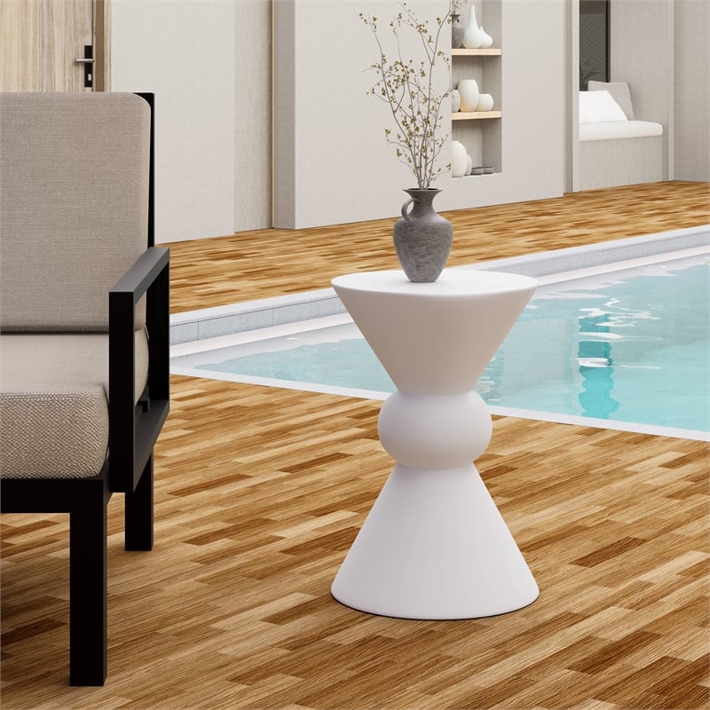 LeisureMod Fiberstone Side Table Round Accent End Table Echo Series in Cream