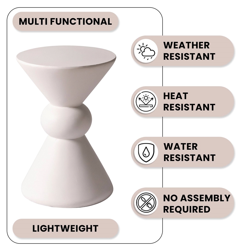 LeisureMod Fiberstone Side Table Round Accent End Table Echo Series in Cream