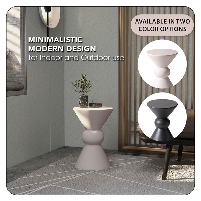 LeisureMod Fiberstone Side Table Round Accent End Table Echo Series in Cream