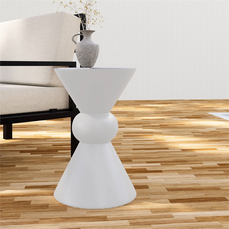 LeisureMod Fiberstone Side Table Round Accent End Table Echo Series in Cream