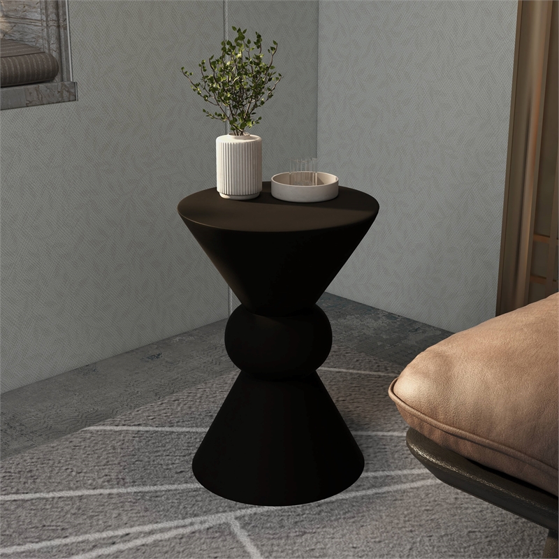 LeisureMod Fiberstone Side Table Round Accent End Table Echo Series in Dark Gray