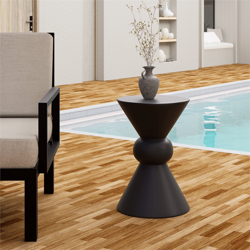 LeisureMod Fiberstone Side Table Round Accent End Table Echo Series in Dark Gray