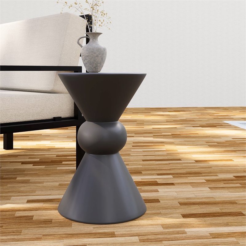 LeisureMod Fiberstone Side Table Round Accent End Table Echo Series in Dark Gray