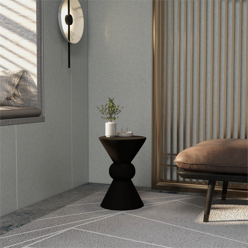 LeisureMod Fiberstone Side Table Round Accent End Table Echo Series in Dark Gray
