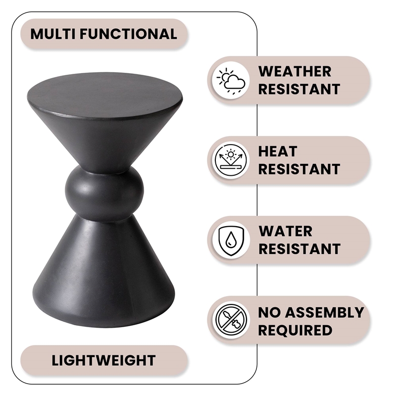 LeisureMod Fiberstone Side Table Round Accent End Table Echo Series in Dark Gray