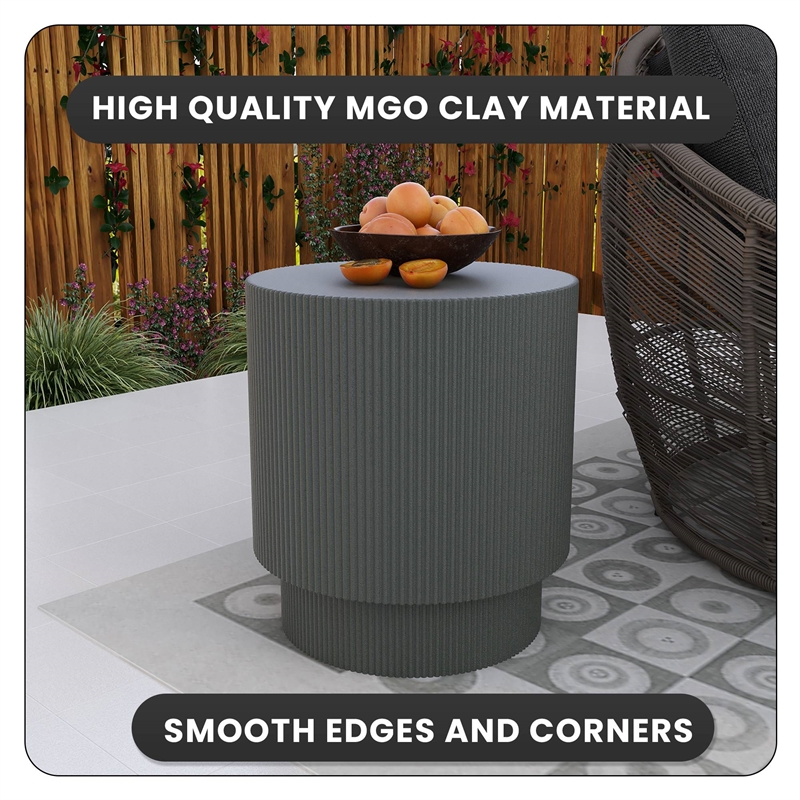 LeisureMod Fiberstone Side Table Round Accent End Table Eden Series in Gray