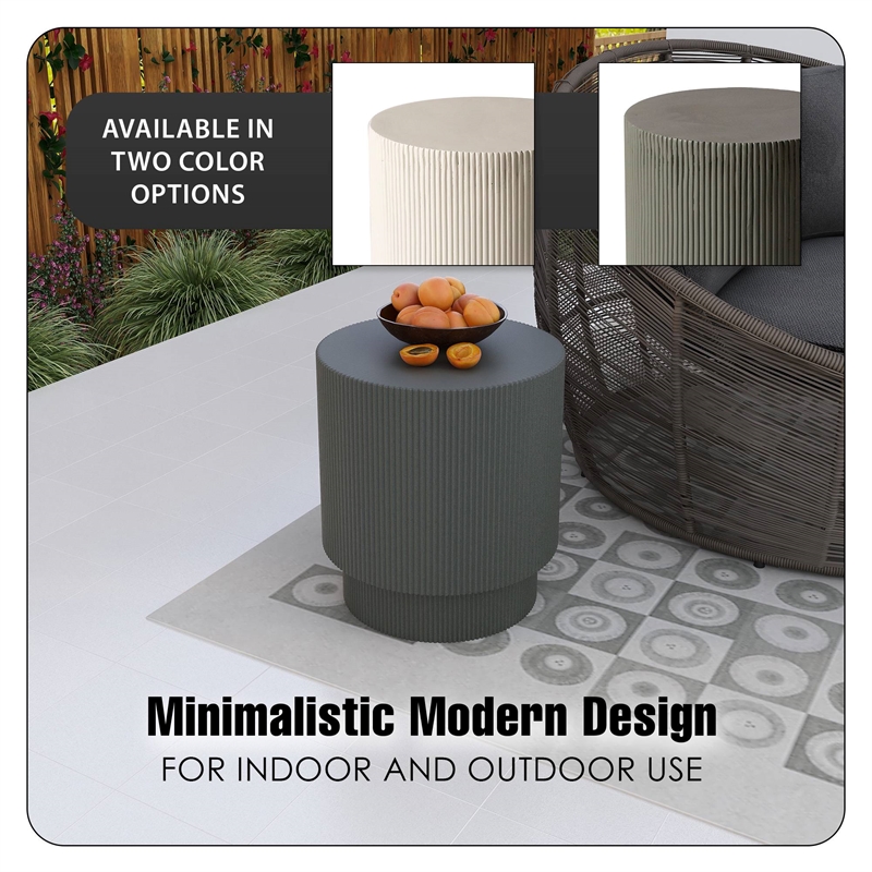 LeisureMod Fiberstone Side Table Round Accent End Table Eden Series in Gray