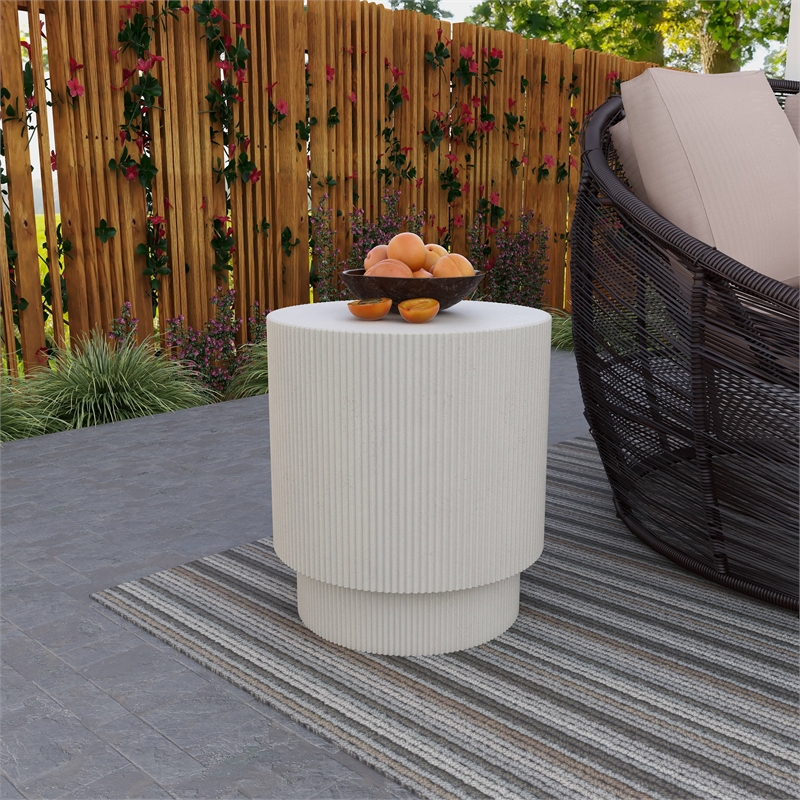LeisureMod Fiberstone Side Table Round Accent End Table Eden Series in White