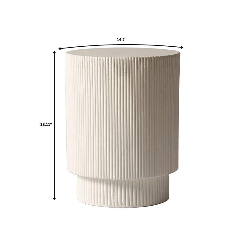 LeisureMod Fiberstone Side Table Round Accent End Table Eden Series in White