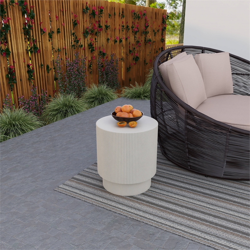LeisureMod Fiberstone Side Table Round Accent End Table Eden Series in White
