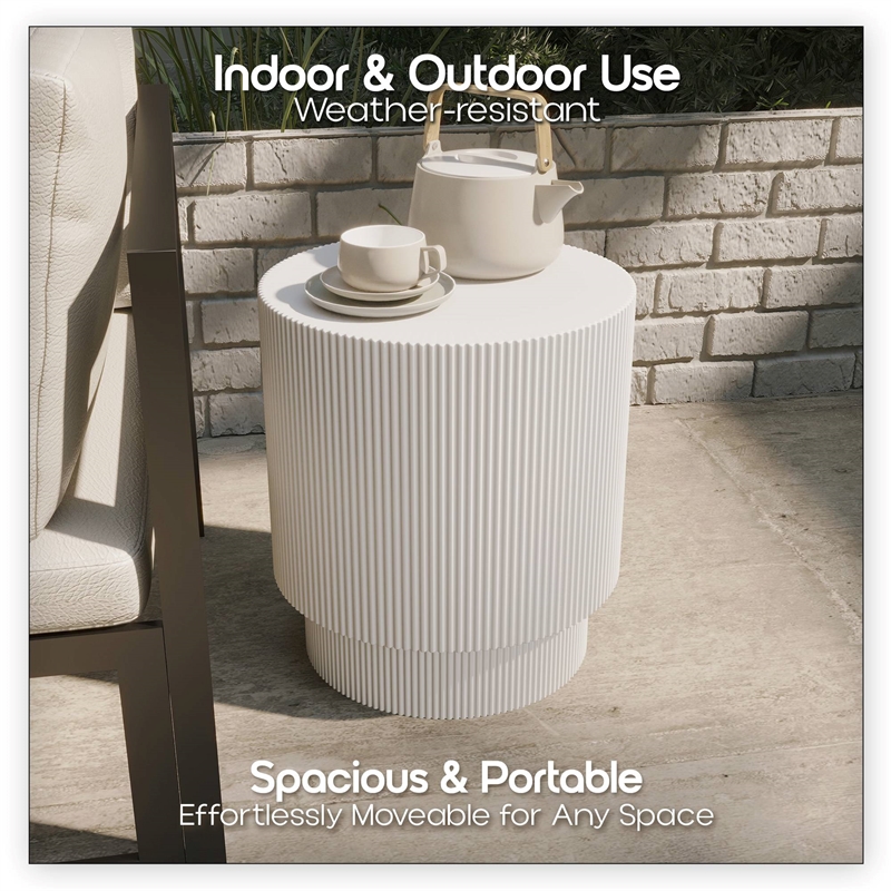 LeisureMod Fiberstone Side Table Round Accent End Table Eden Series in White
