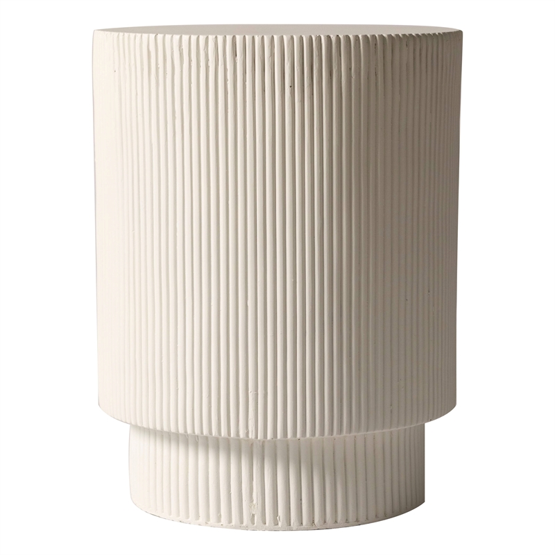LeisureMod Fiberstone Side Table Round Accent End Table Eden Series in White