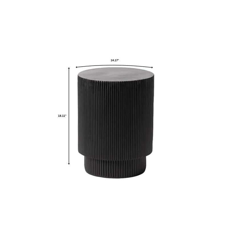 LeisureMod Fiberstone Side Table Round Accent End Table Eden Series in Black