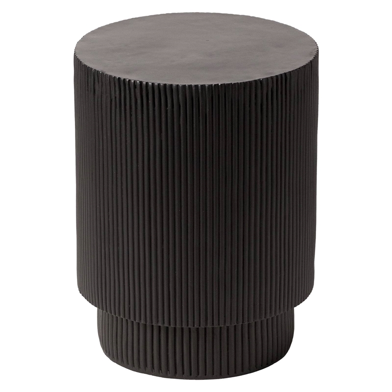 LeisureMod Fiberstone Side Table Round Accent End Table Eden Series in Black