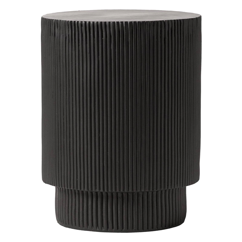 LeisureMod Fiberstone Side Table Round Accent End Table Eden Series in Black