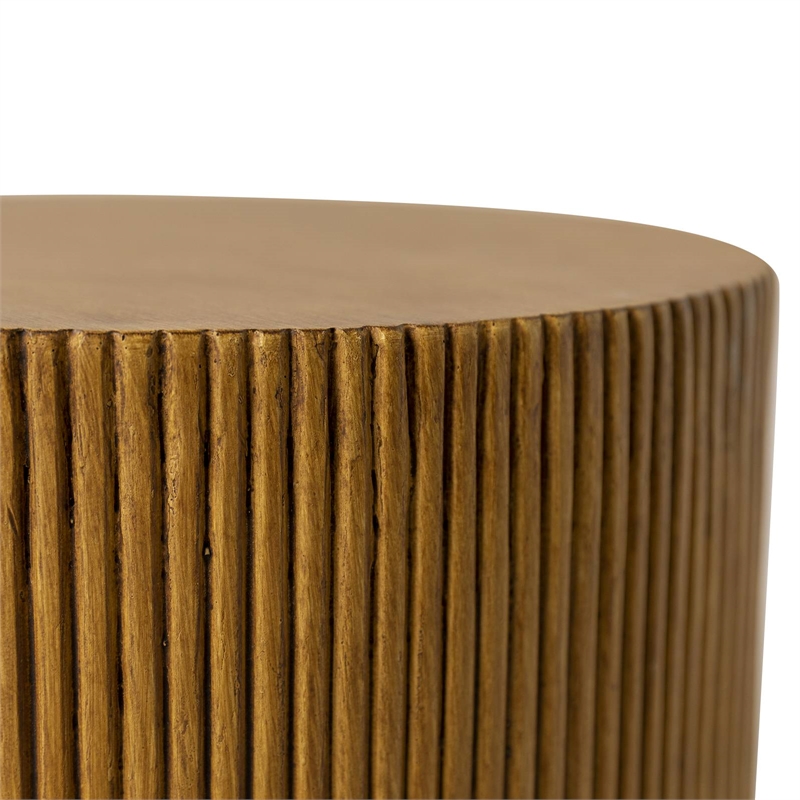 LeisureMod Fiberstone Side Table Round Accent End Table Eden Series in Brown