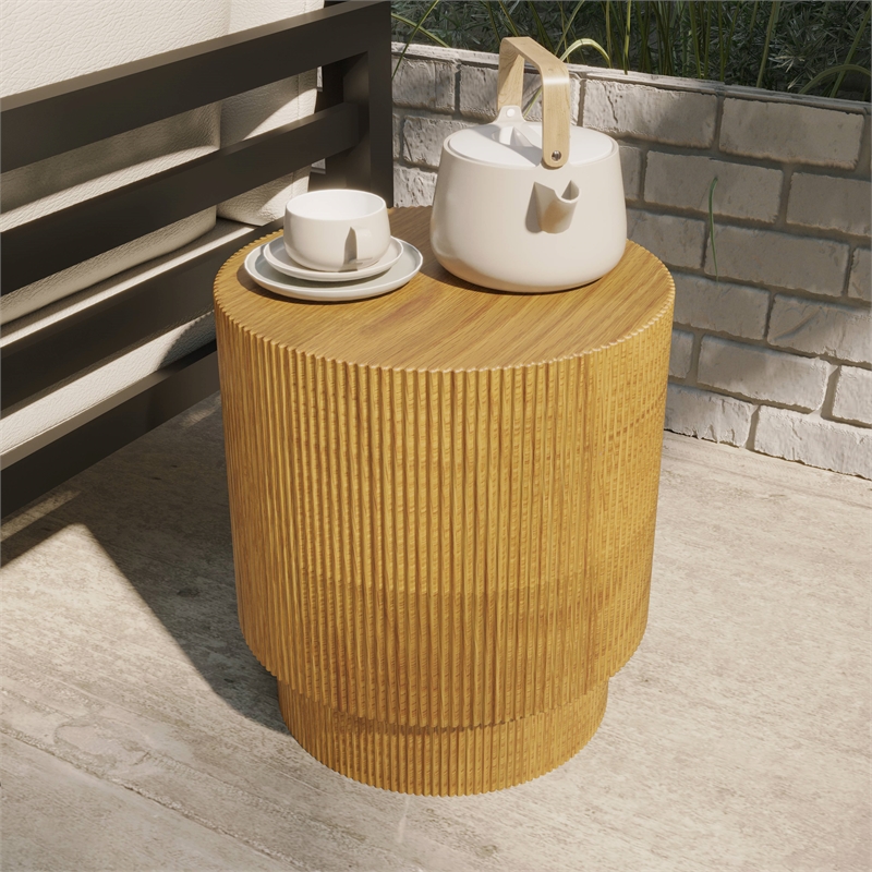 LeisureMod Fiberstone Side Table Round Accent End Table Eden Series in Brown