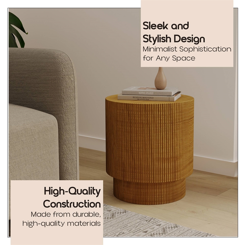 LeisureMod Fiberstone Side Table Round Accent End Table Eden Series in Brown
