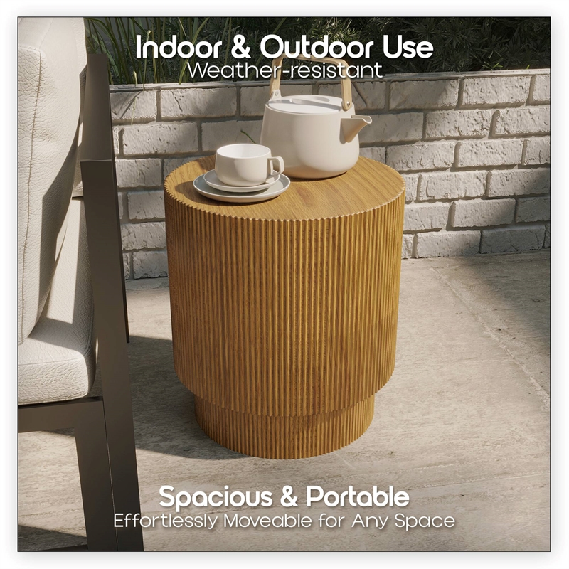 LeisureMod Fiberstone Side Table Round Accent End Table Eden Series in Brown