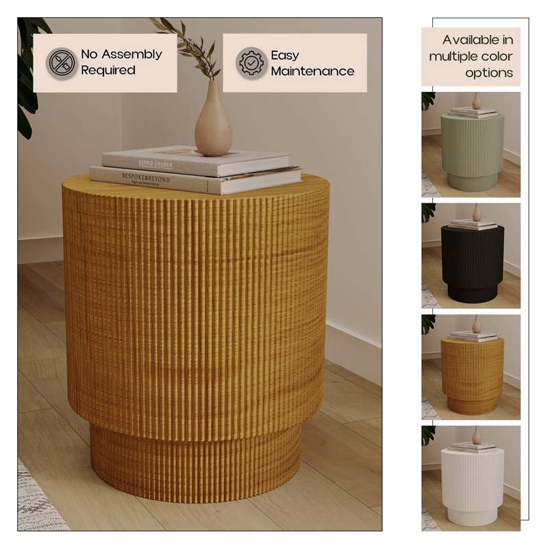 LeisureMod Fiberstone Side Table Round Accent End Table Eden Series in Brown