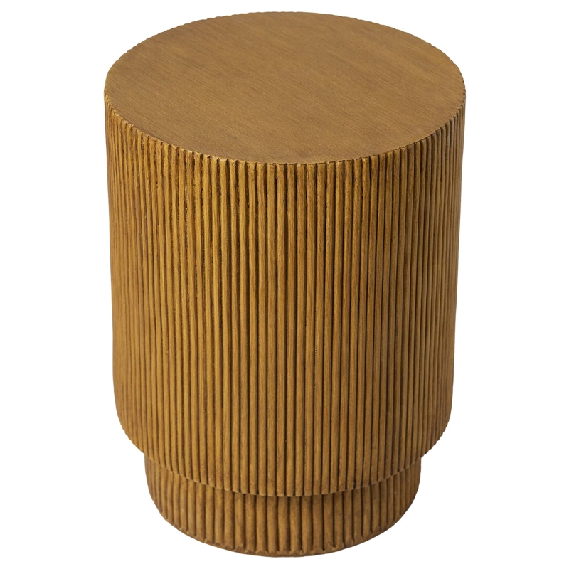 LeisureMod Fiberstone Side Table Round Accent End Table Eden Series in Brown