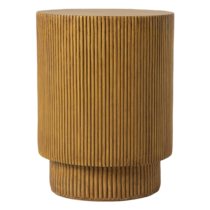 LeisureMod Fiberstone Side Table Round Accent End Table Eden Series in Brown