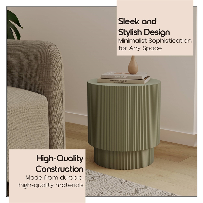 LeisureMod Fiberstone Side Table Round Accent End Table Eden Series in Green
