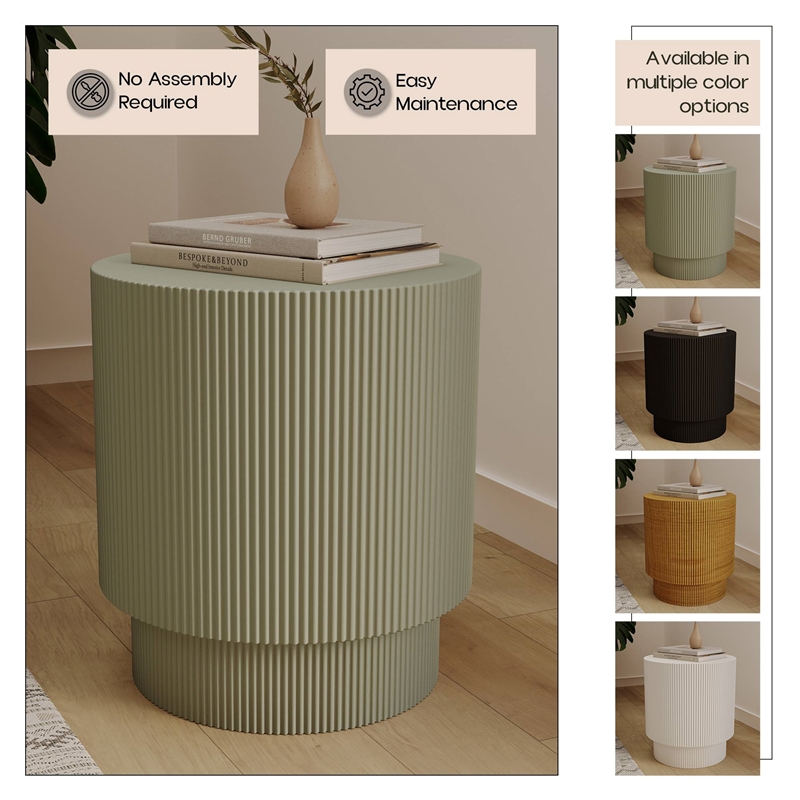 LeisureMod Fiberstone Side Table Round Accent End Table Eden Series in Green
