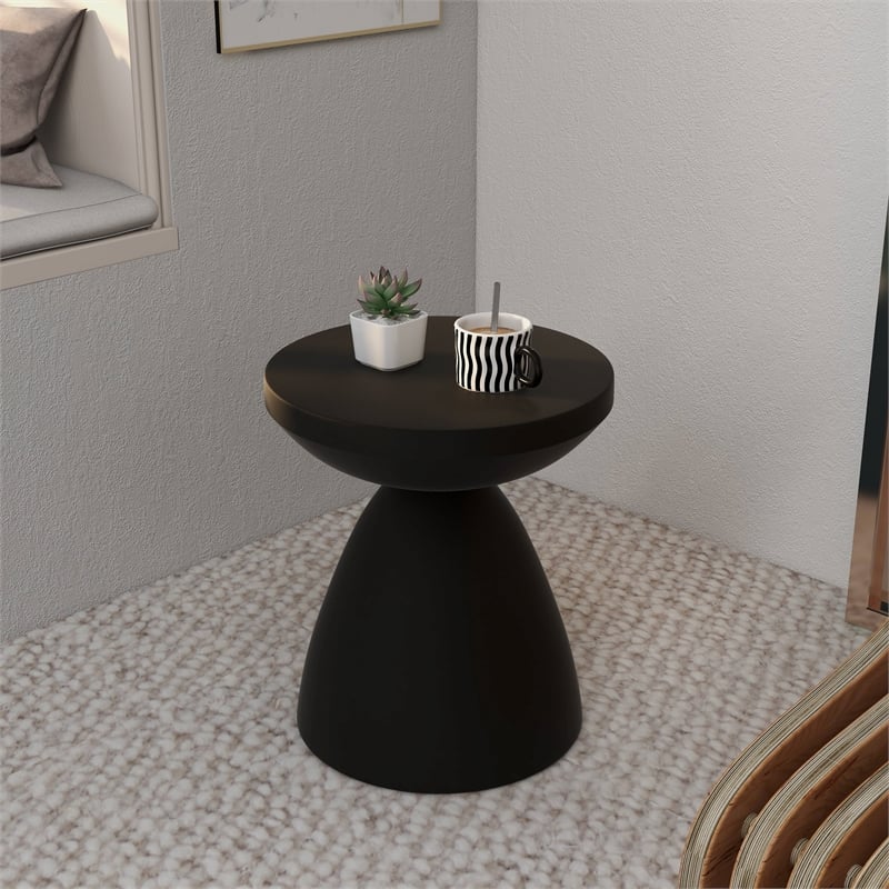 LeisureMod Fiberstone Side Table Round End Table Dune Series in Black