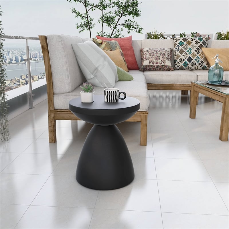LeisureMod Fiberstone Side Table Round End Table Dune Series in Black