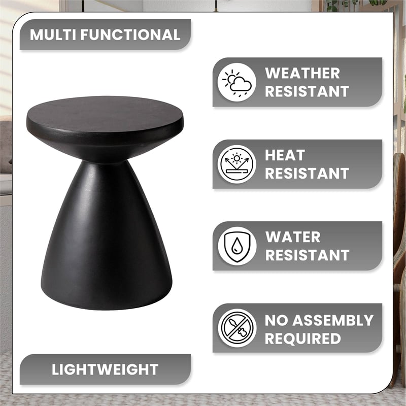 LeisureMod Fiberstone Side Table Round End Table Dune Series in Black