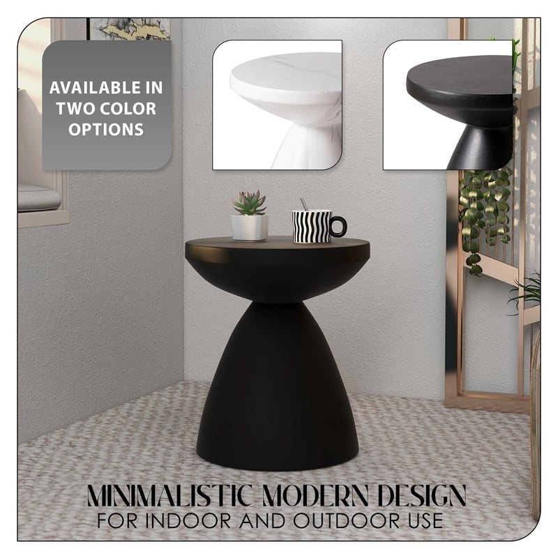 LeisureMod Fiberstone Side Table Round End Table Dune Series in Black