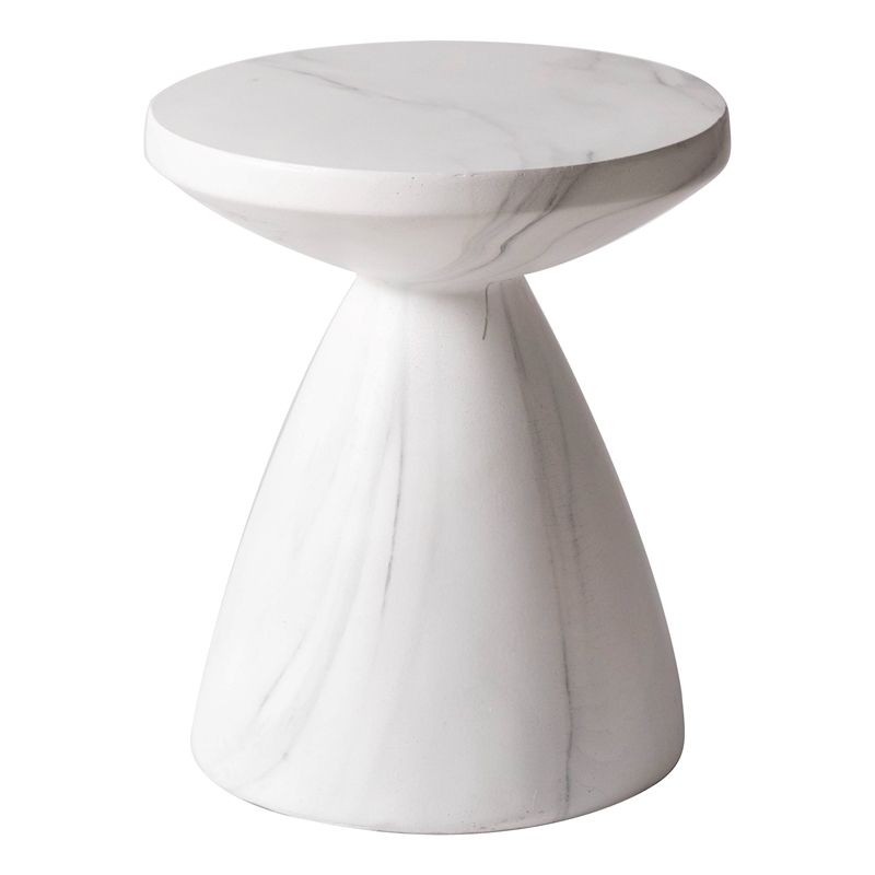 LeisureMod Fiberstone Side Table Round End Table Dune Series in Marble White