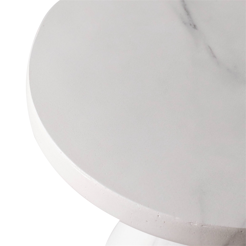 LeisureMod Fiberstone Side Table Round End Table Dune Series in Marble White