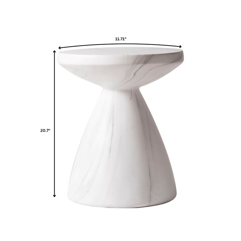 LeisureMod Fiberstone Side Table Round End Table Dune Series in Marble White